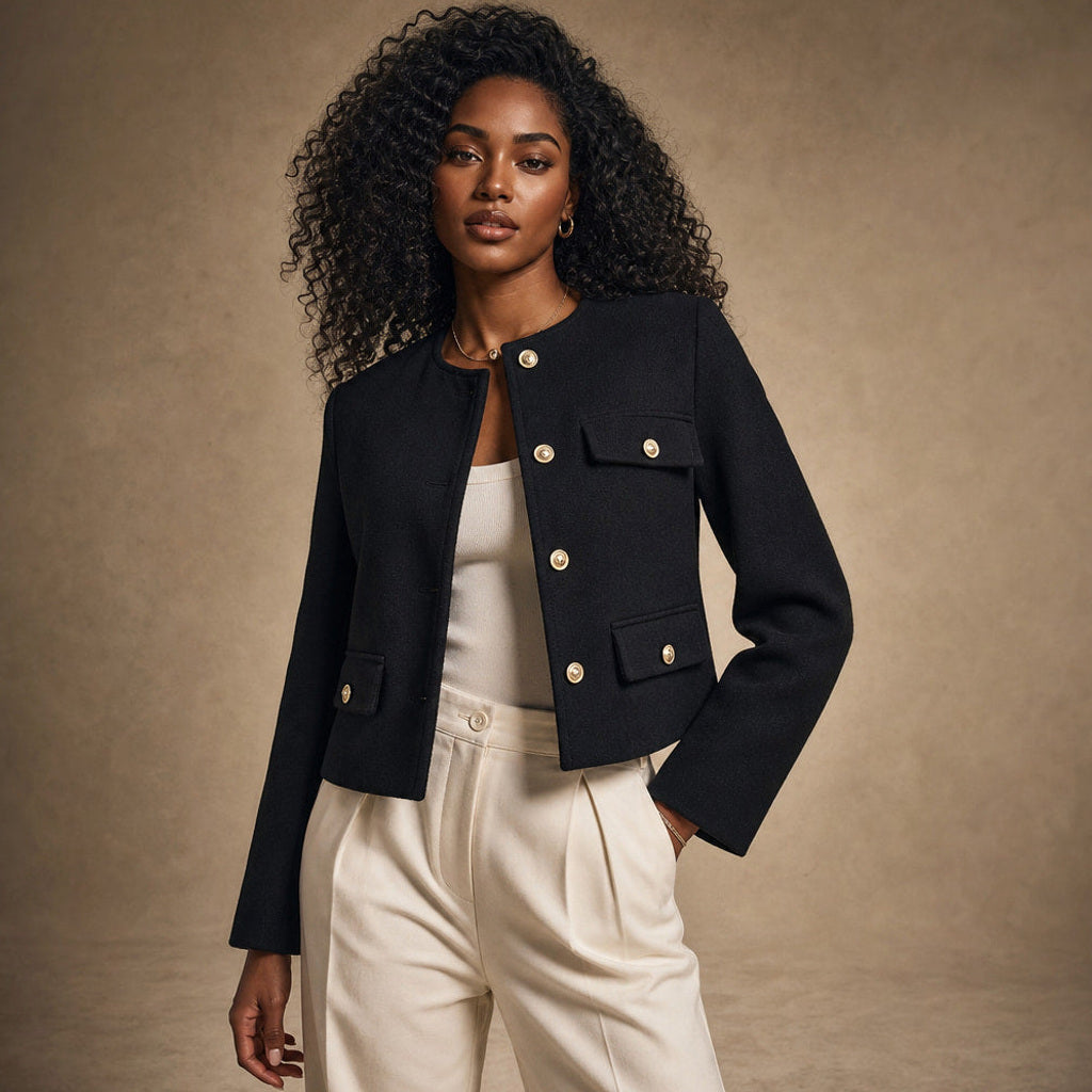 Ratrude | Bouclé-Jacke mit Perlknöpfen, kurz geschnitten – Produktfoto