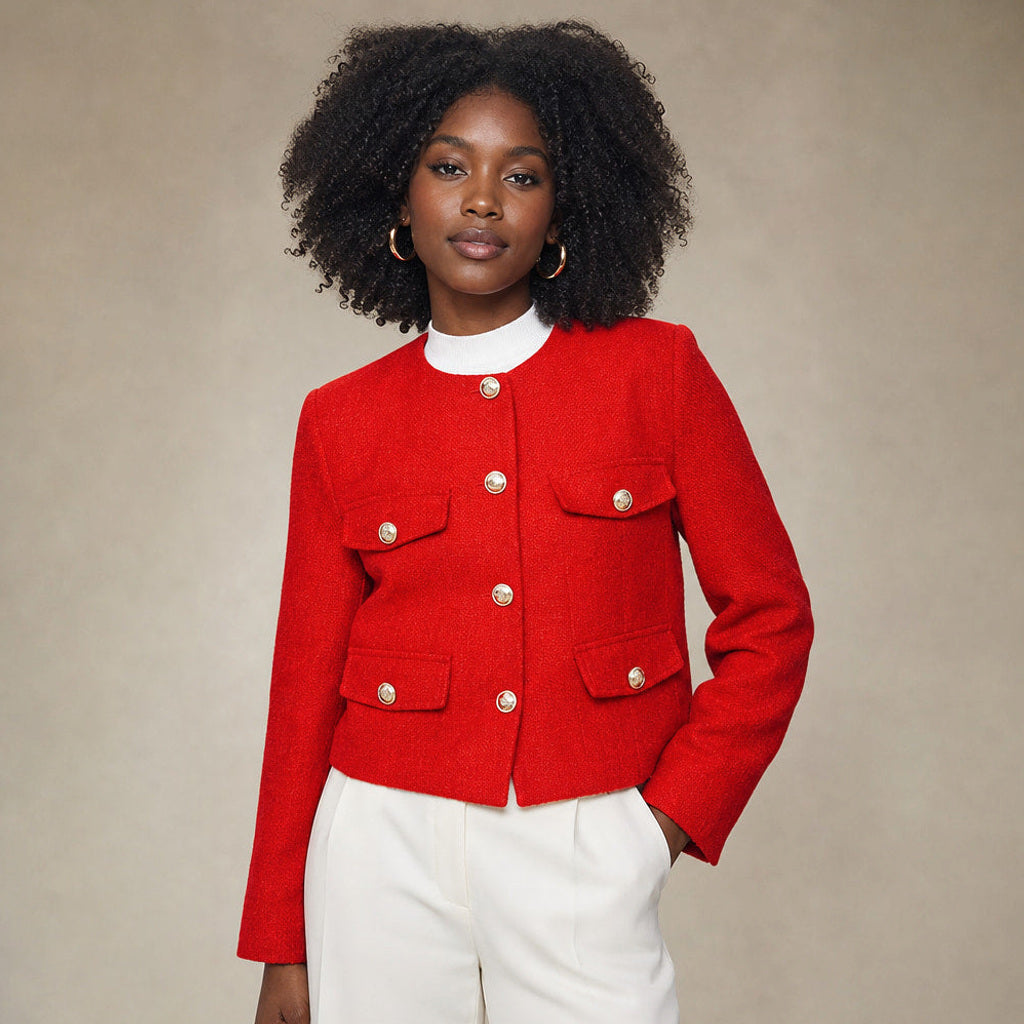 Ratrude | Bouclé-Jacke mit Perlknöpfen, kurz geschnitten – Produktfoto