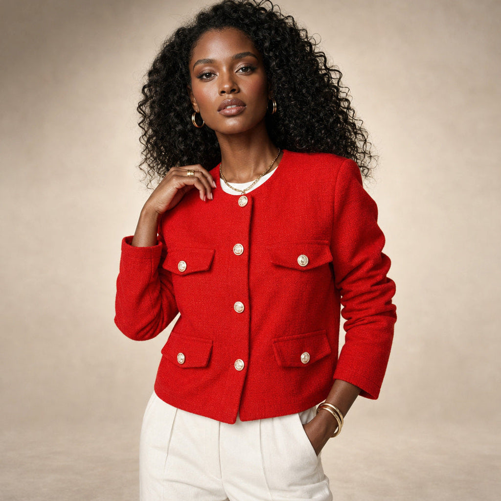 Ratrude | Bouclé-Jacke mit Perlknöpfen, kurz geschnitten – Produktfoto