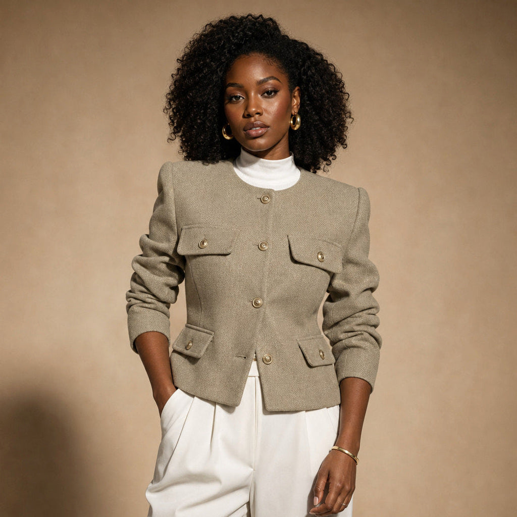 Ratrude | Bouclé-Jacke mit Perlknöpfen, kurz geschnitten – Produktfoto