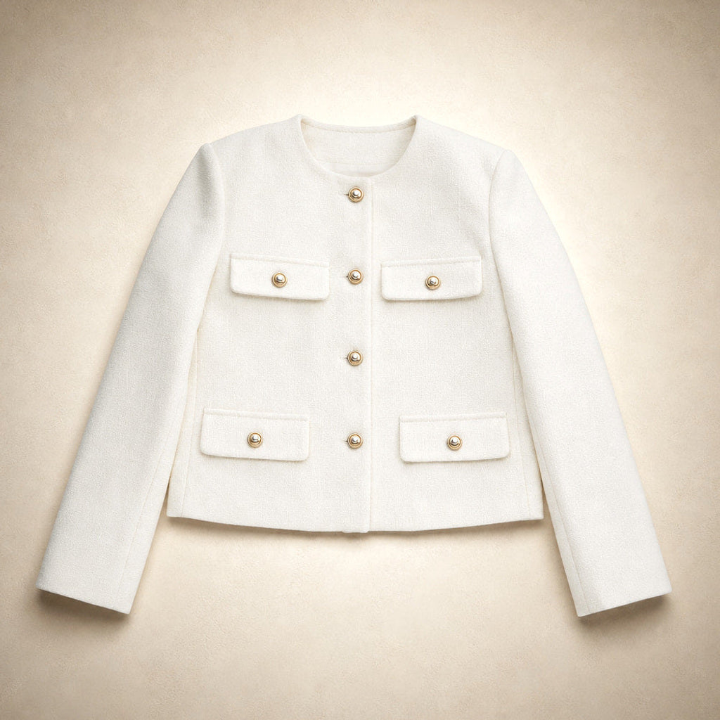 Ratrude | Bouclé-Jacke mit Perlknöpfen, kurz geschnitten – Produktfoto