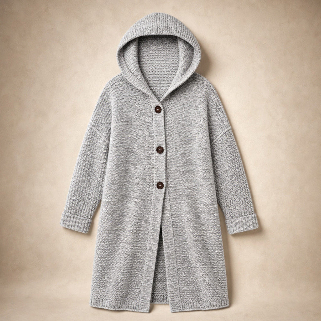 Regenlind | Strickjacke mit Kapuze Grobstrick Hellgrau – Produktfoto