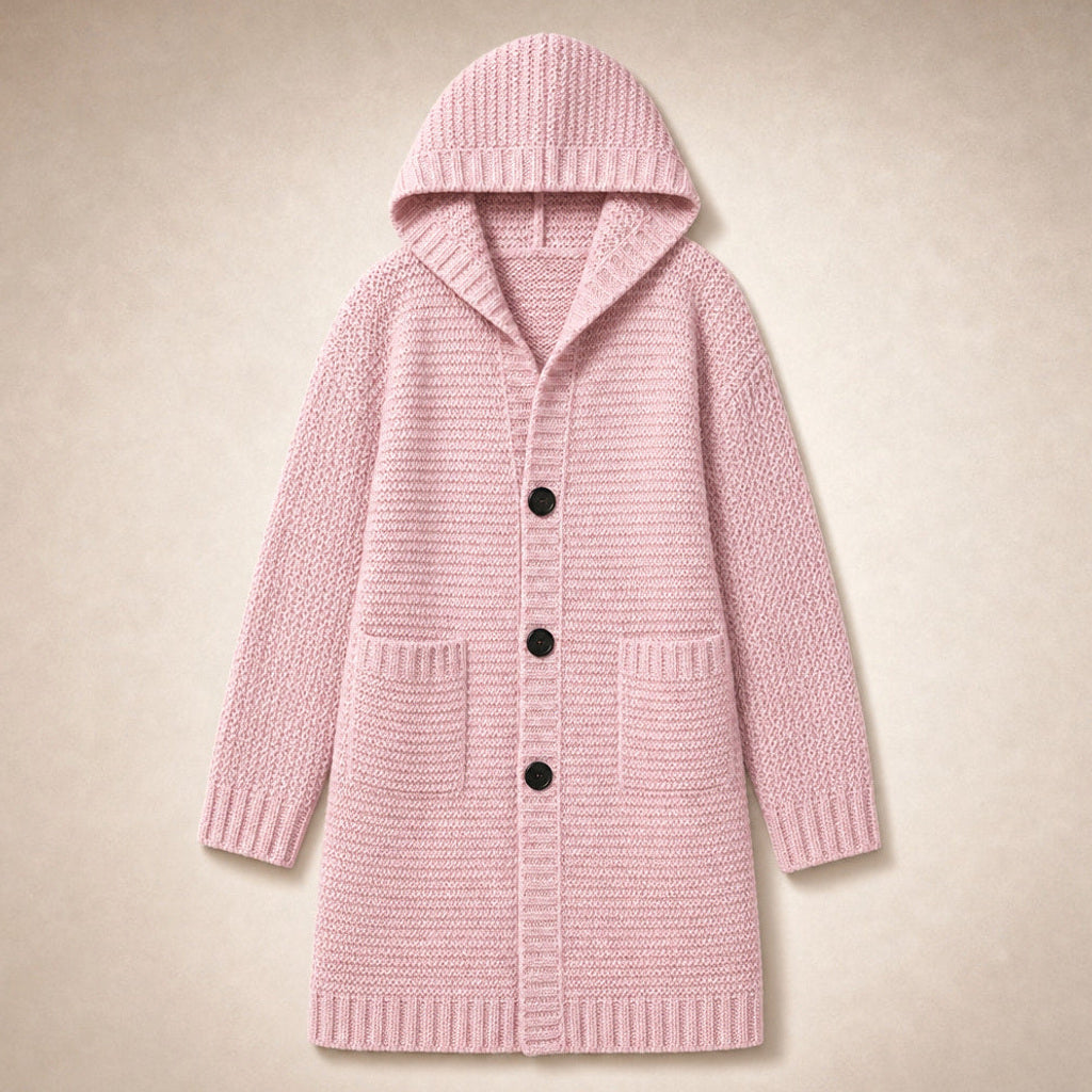 Regenlind | Strickjacke mit Kapuze Grobstrick Hellrosa – Produktfoto