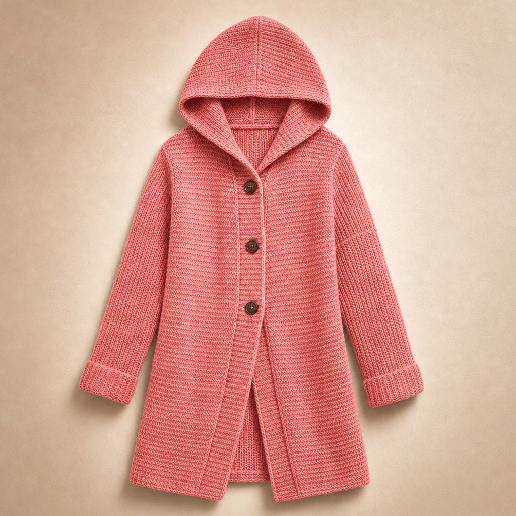 Regenlind | Strickjacke mit Kapuze Grobstrick Pink – Produktfoto