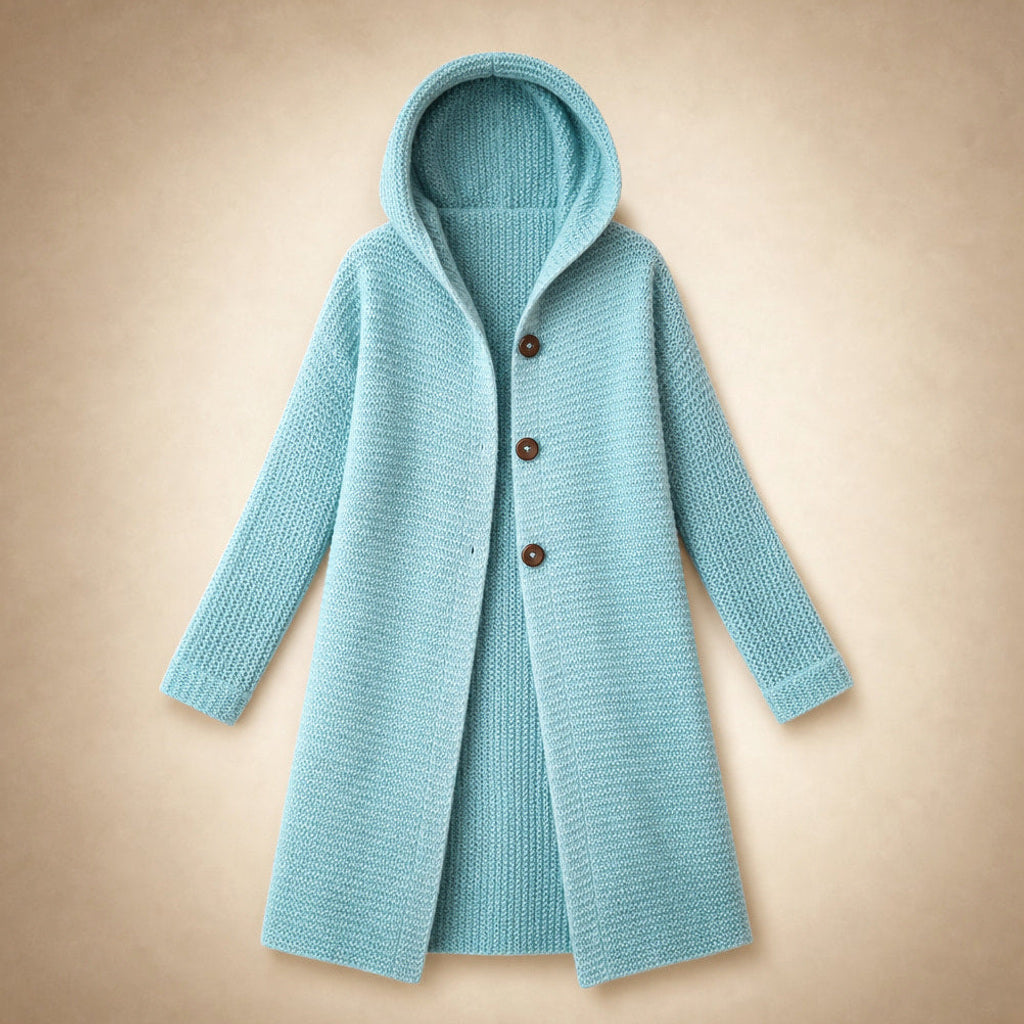 Regenlind | Strickjacke mit Kapuze Grobstrick Türkis – Produktfoto