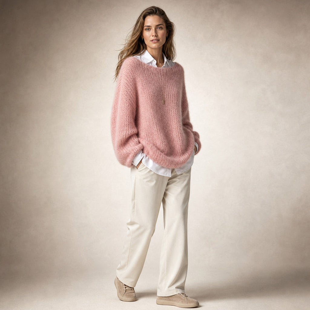 Regindis | Oversized Strickpullover mit Fallschulter Pink – Seitenansicht