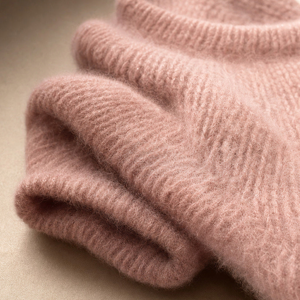 Regindis | Oversized Strickpullover mit Fallschulter Pink – Stoff- und Detailaufnahme