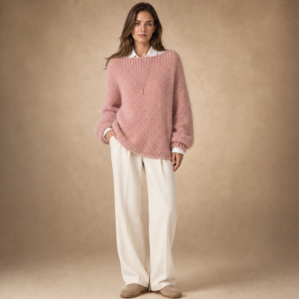Regindis | Oversized Strickpullover mit Fallschulter Pink – Gesamtlook
