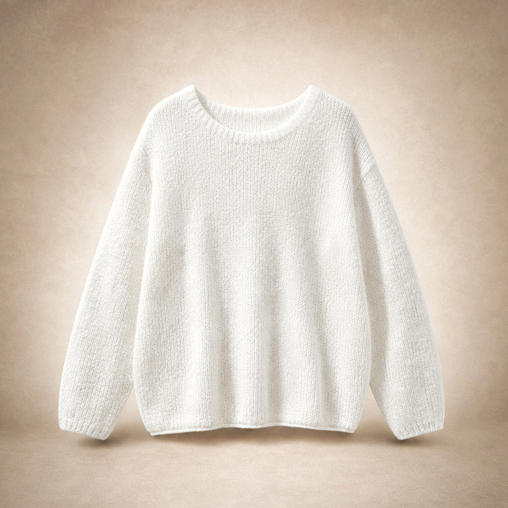 Regindis | Oversized Strickpullover mit Fallschulter Weiß – Produktfoto