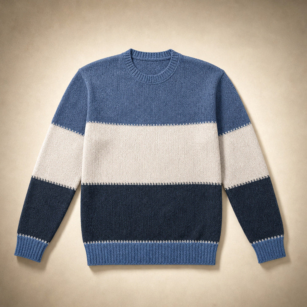 Reinelde | Colourblock-Pullover mit Rundhalsausschnitt Blau / Grau – Produktfoto
