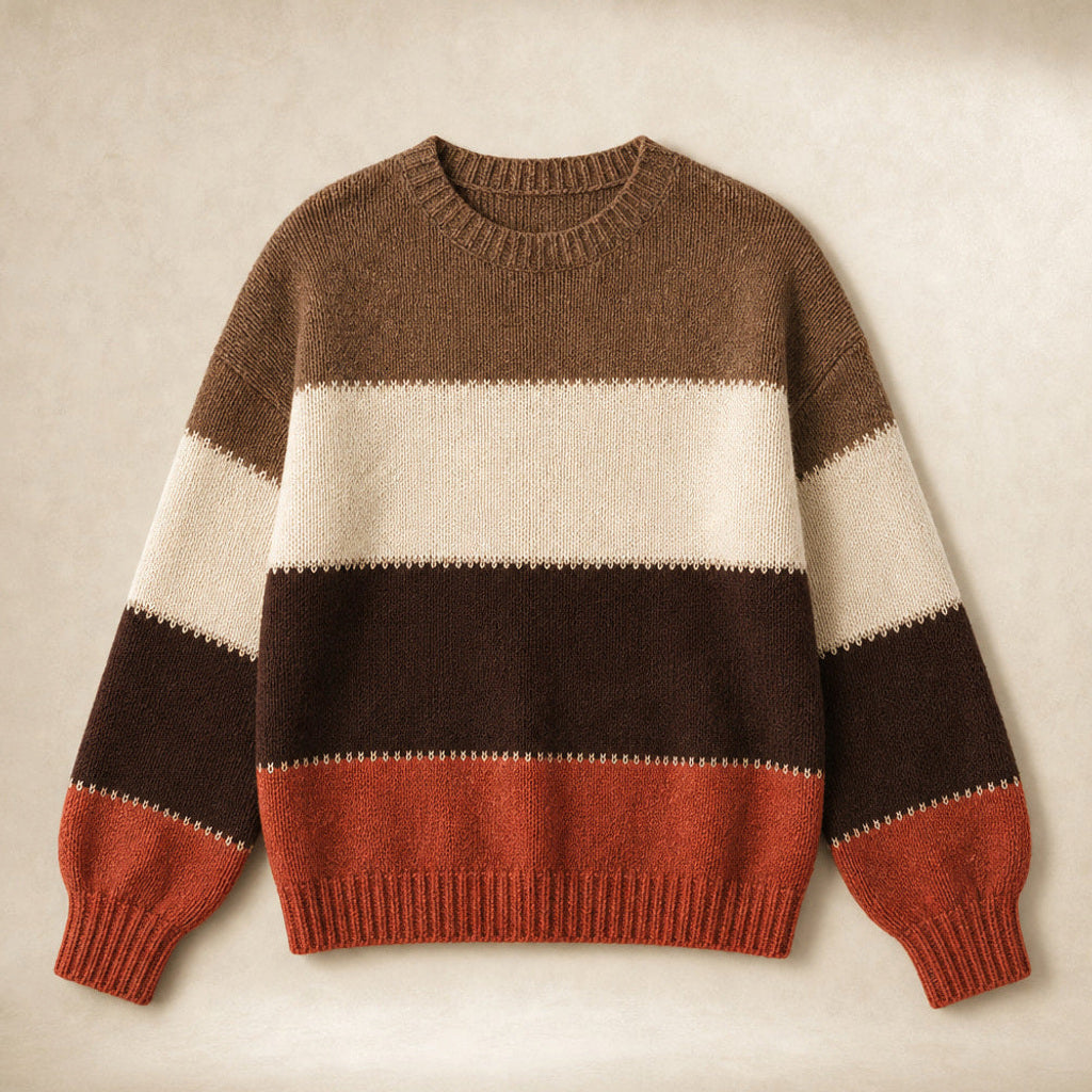 Reinelde | Colourblock-Pullover mit Rundhalsausschnitt Brown Rust – Produktfoto