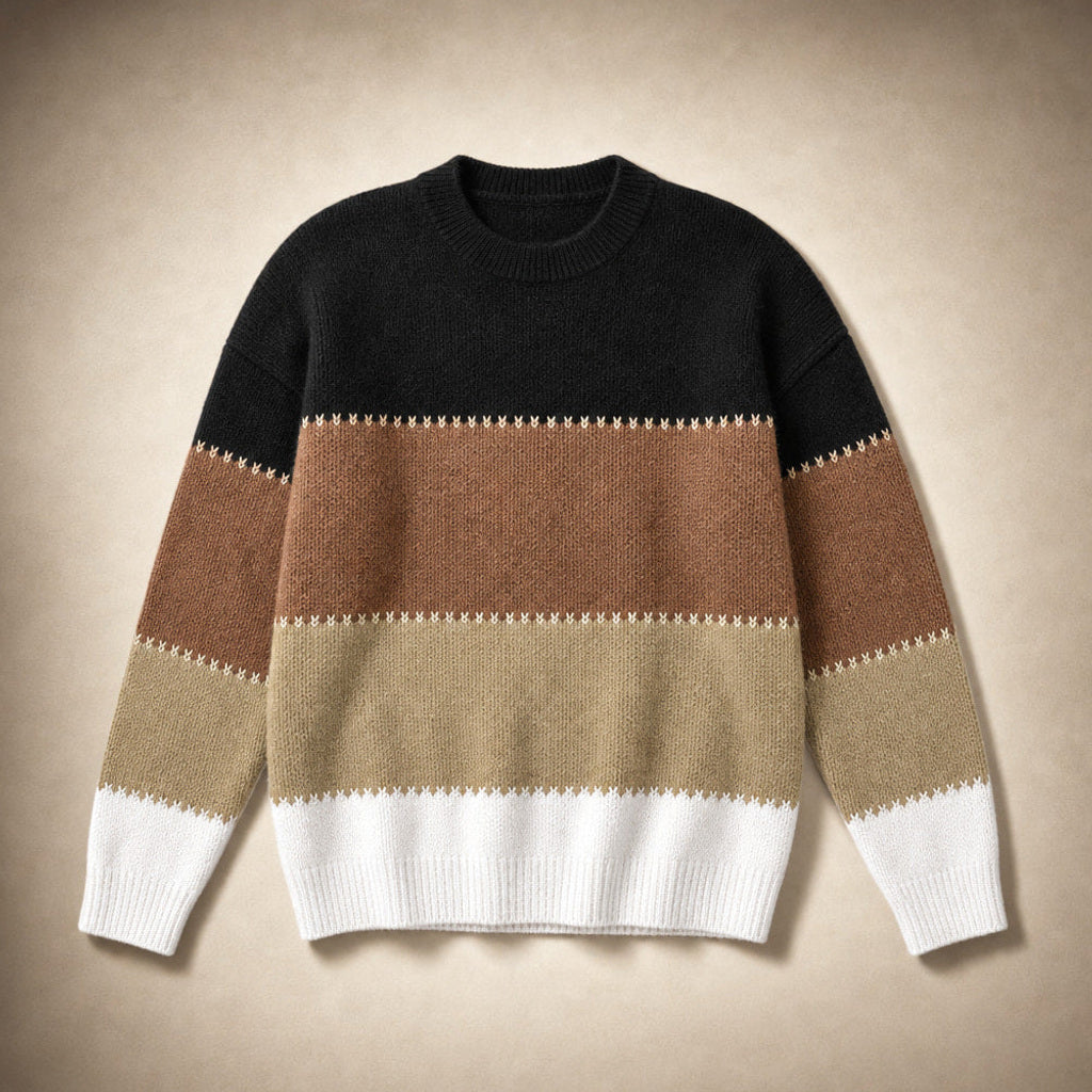 Reinelde | Colourblock-Pullover mit Rundhalsausschnitt Mokka / Beige – Produktfoto