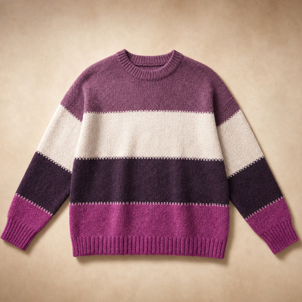 Reinelde | Colourblock-Pullover mit Rundhalsausschnitt Purple Berry – Produktfoto