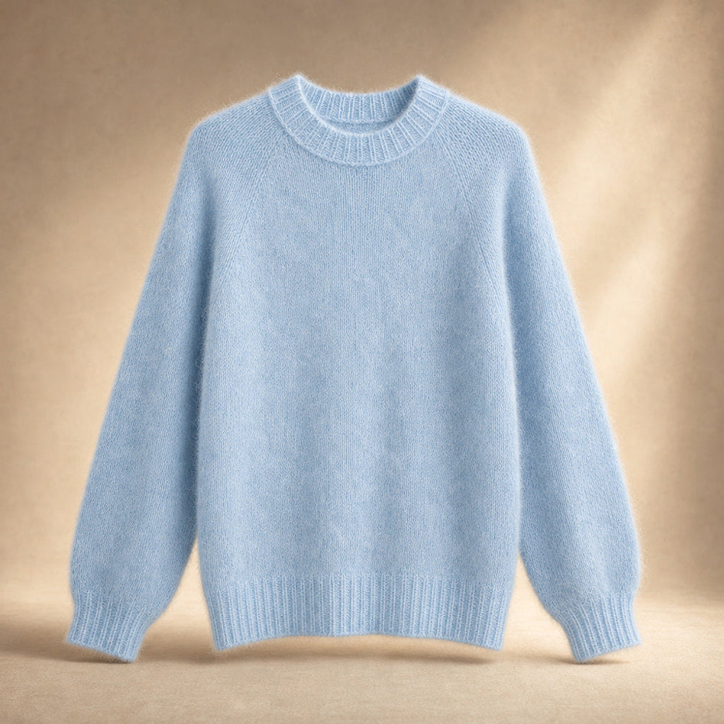 Reinhilde | Flauschstrick-Pullover mit Raglanärmeln Blau – Produktfoto