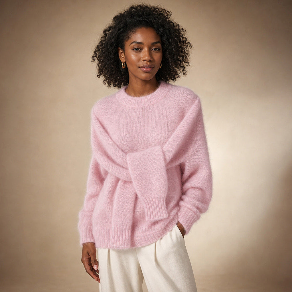 Reinhilde | Flauschstrick-Pullover mit Raglanärmeln in Pink – Premium Editorial