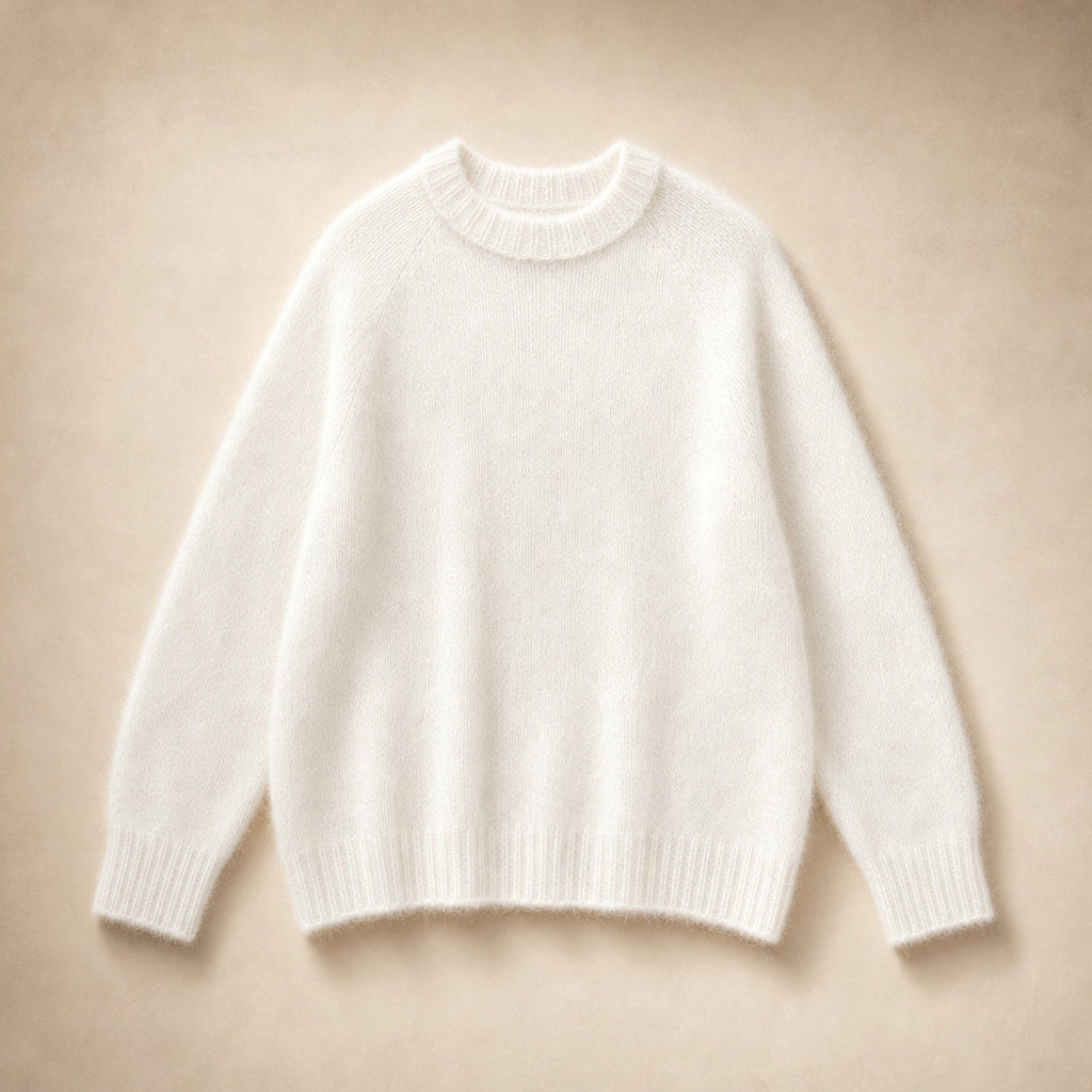 Reinhilde | Flauschstrick-Pullover mit Raglanärmeln Weiß – Produktfoto