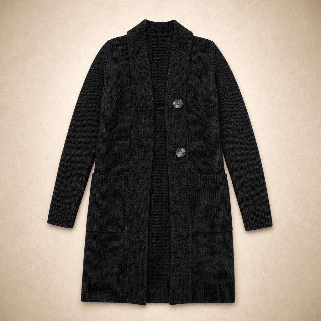 Reinhilt | Lange Strickjacke mit Zierknöpfen – Produktfoto