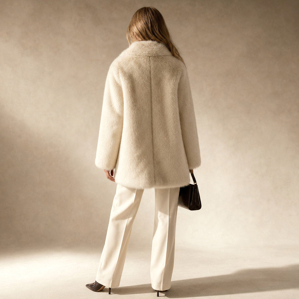 Rengard | Wickelmantel mit breitem Revers Elfenbein – Gesamtlook