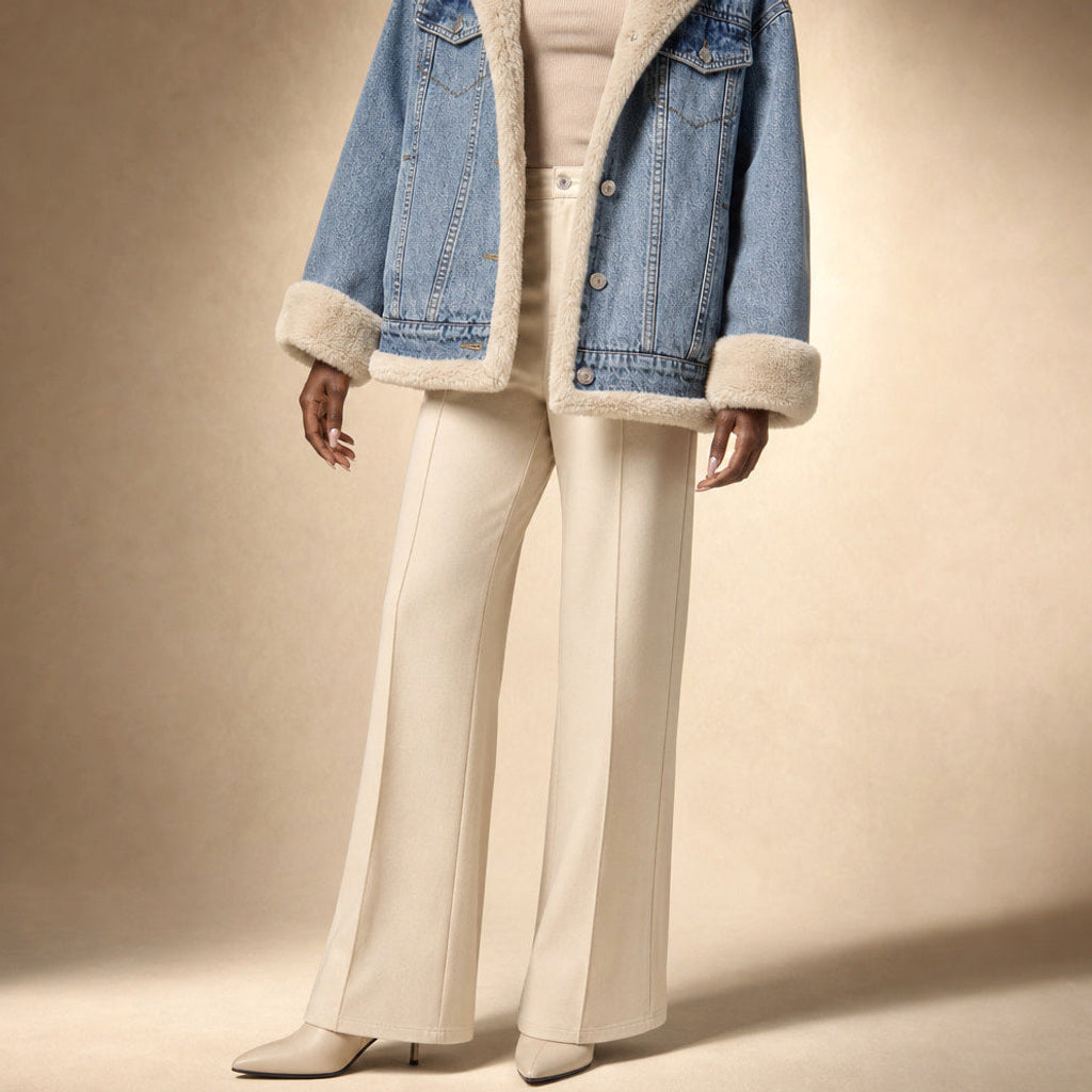 Rimhilde | Jeansmantel mit Fleecefutter Himmelblau Himmelblau – Seitenansicht