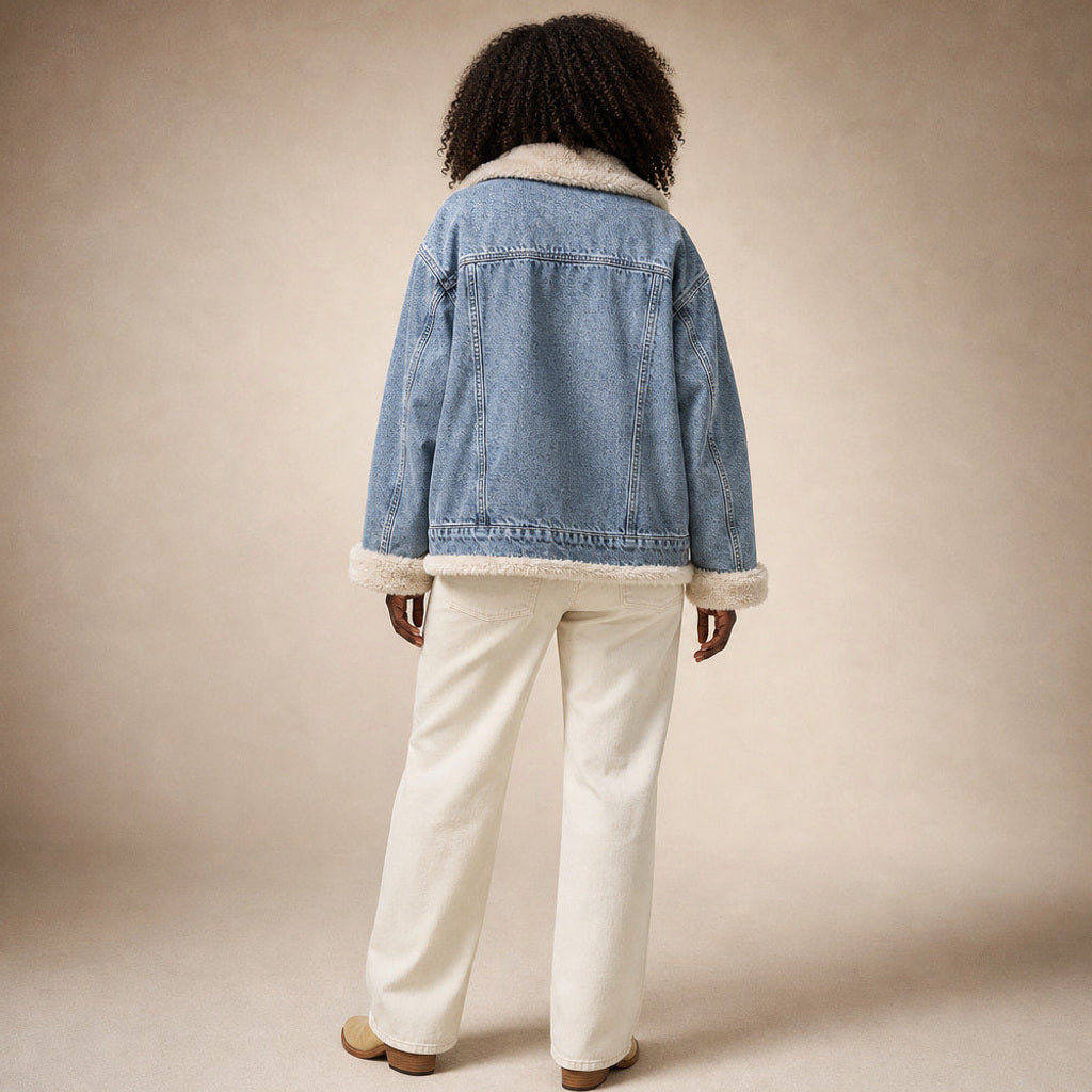 Rimhilde | Jeansmantel mit Fleecefutter Himmelblau Himmelblau – Gesamtlook