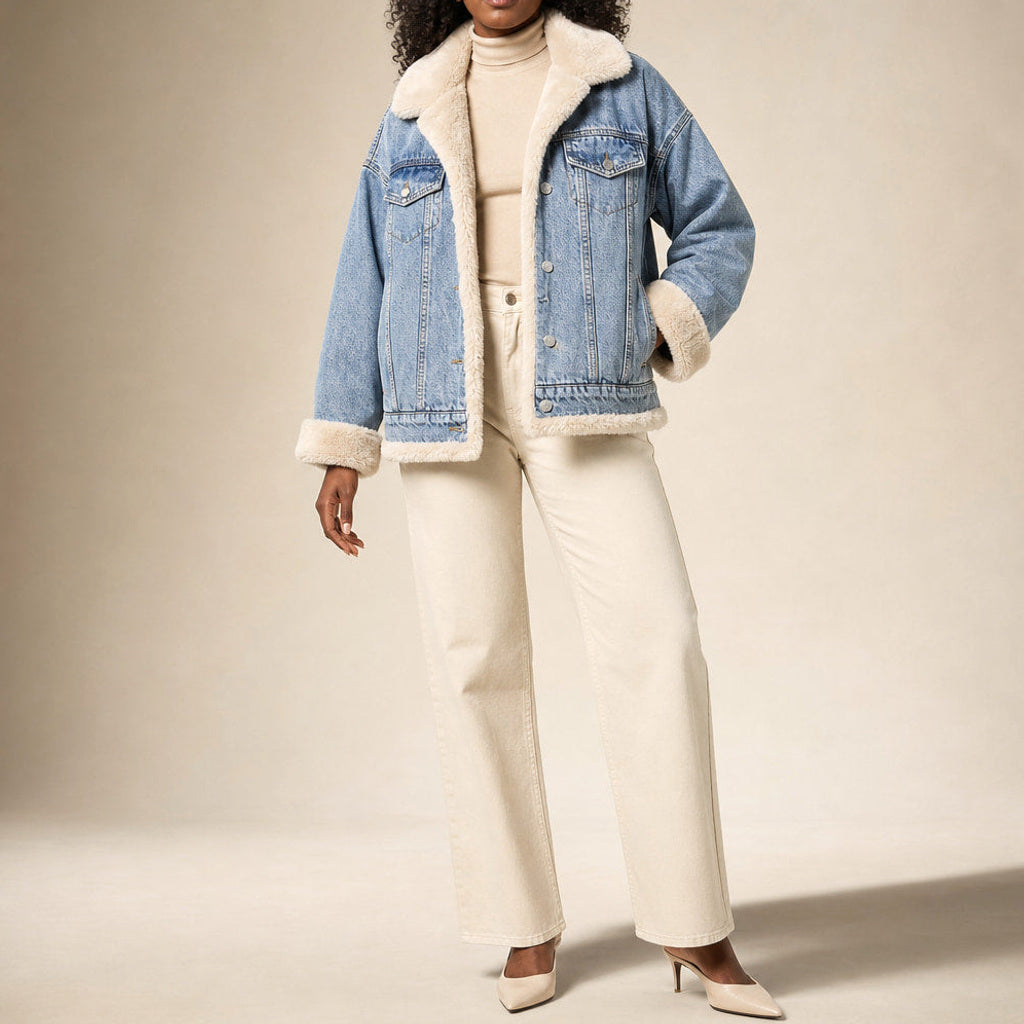 Rimhilde | Jeansmantel mit Fleecefutter Himmelblau Himmelblau – Produktfoto