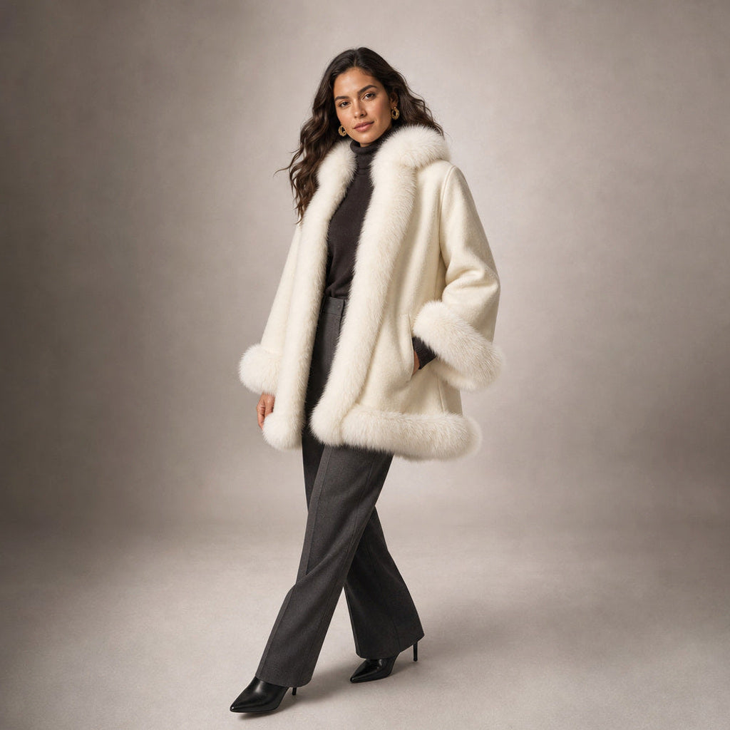 Rolanda | Wendbare Cape-Jacke mit weiten Ärmeln Beige – Seitenansicht