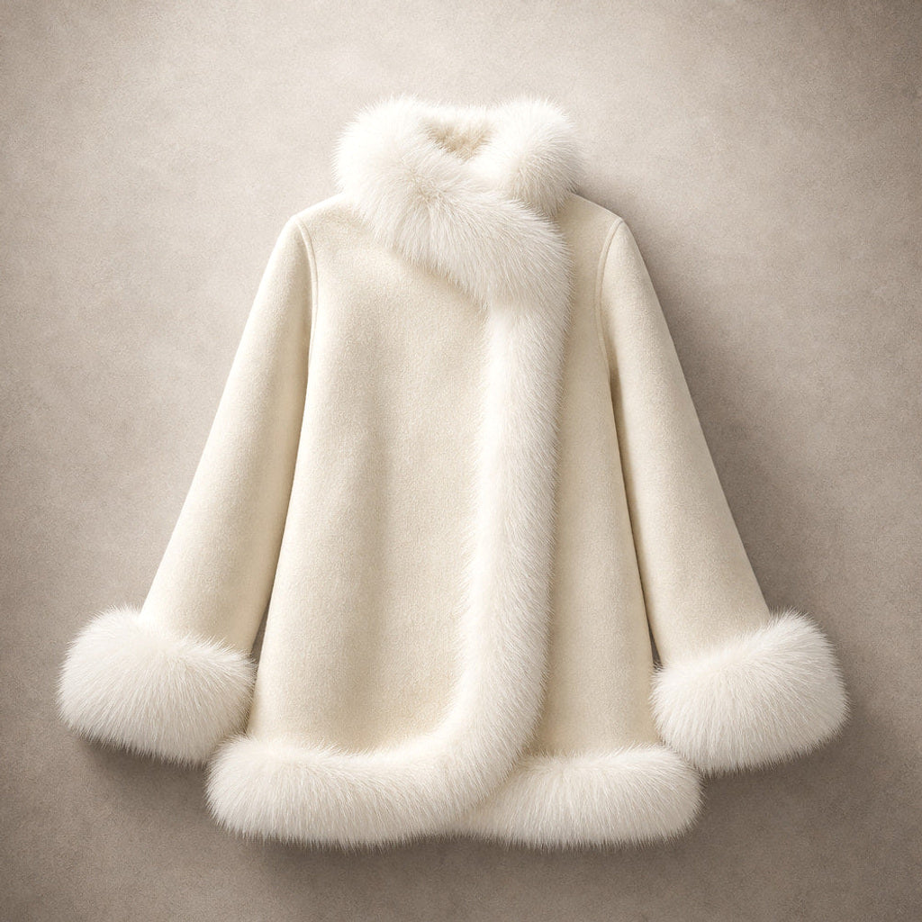 Rolanda | Wendbare Cape-Jacke mit weiten Ärmeln Beige – Flatlay-Produktfoto