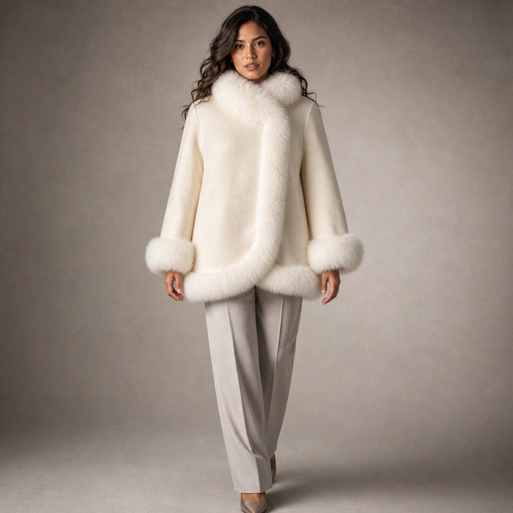 Rolanda | Wendbare Cape-Jacke mit weiten Ärmeln in Beige – Premium Editorial