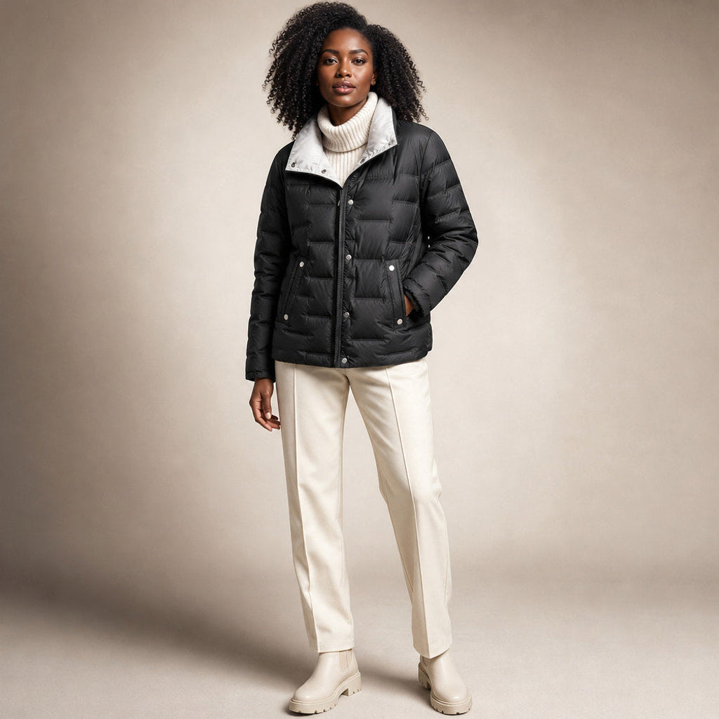 Rosamunde | Steppjacke mit Stehkragen und schmalem Schnitt in Schwarz – Premium Editorial