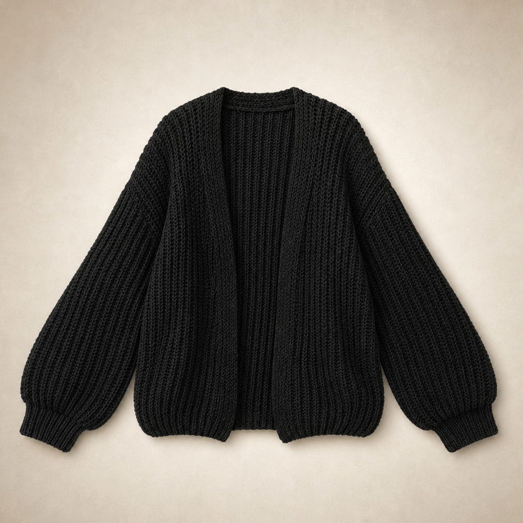 Roswitha | Strickjacke mit Laternenärmeln offene Front – Produktfoto