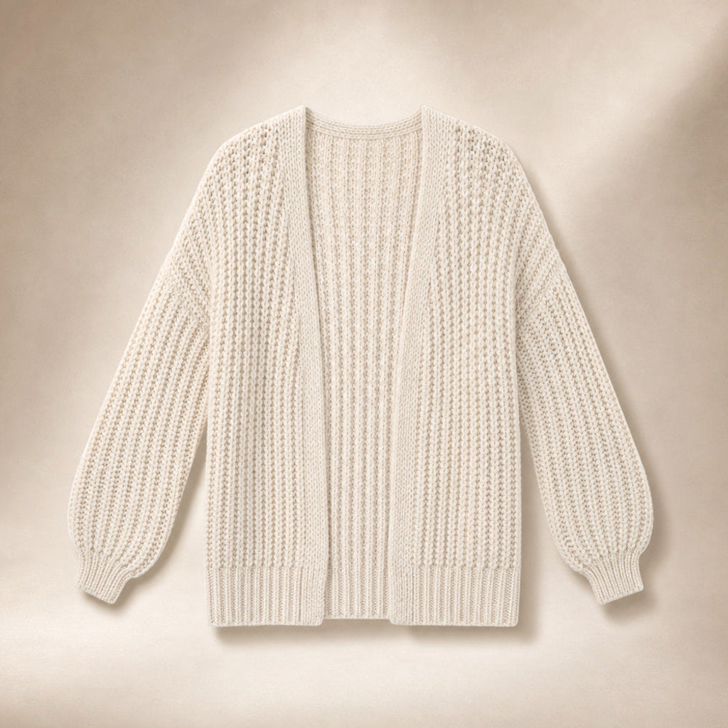 Roswitha | Strickjacke mit Laternenärmeln offene Front – Produktfoto