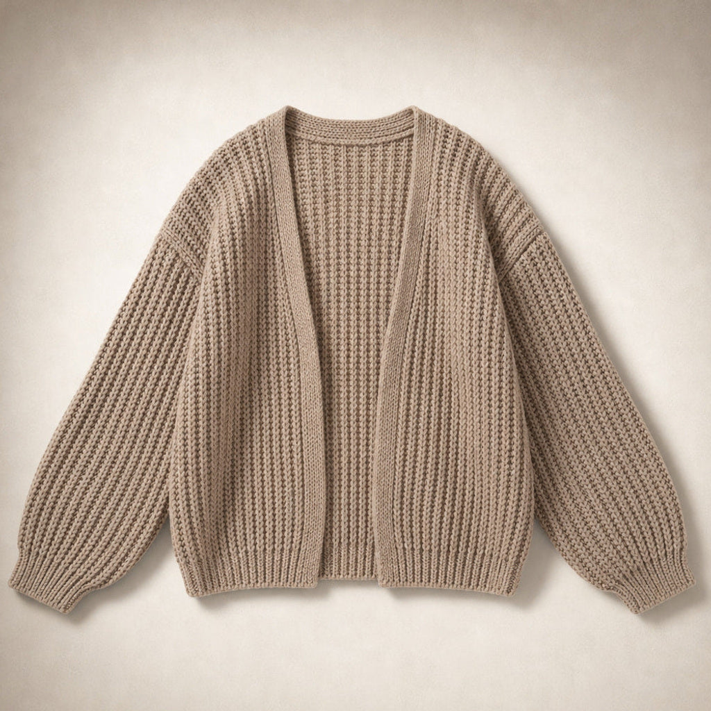 Roswitha | Strickjacke mit Laternenärmeln offene Front – Produktfoto