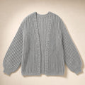 Roswitha | Strickjacke mit Laternenärmeln offene Front Hellgrau – Produktfoto
