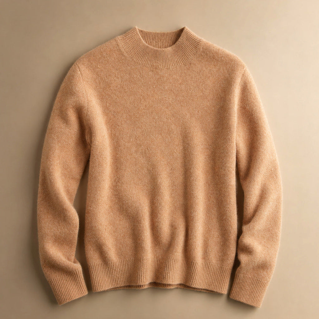 Rottrud | Feinstrickpullover mit Rundhalsausschnitt Hellbraun – Produktfoto