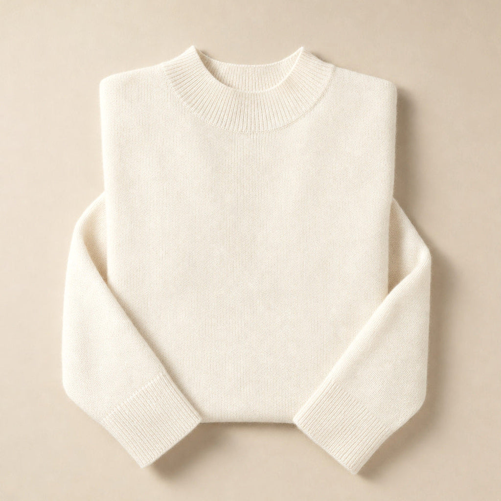 Rottrud | Feinstrickpullover mit Rundhalsausschnitt Weiß – Produktfoto
