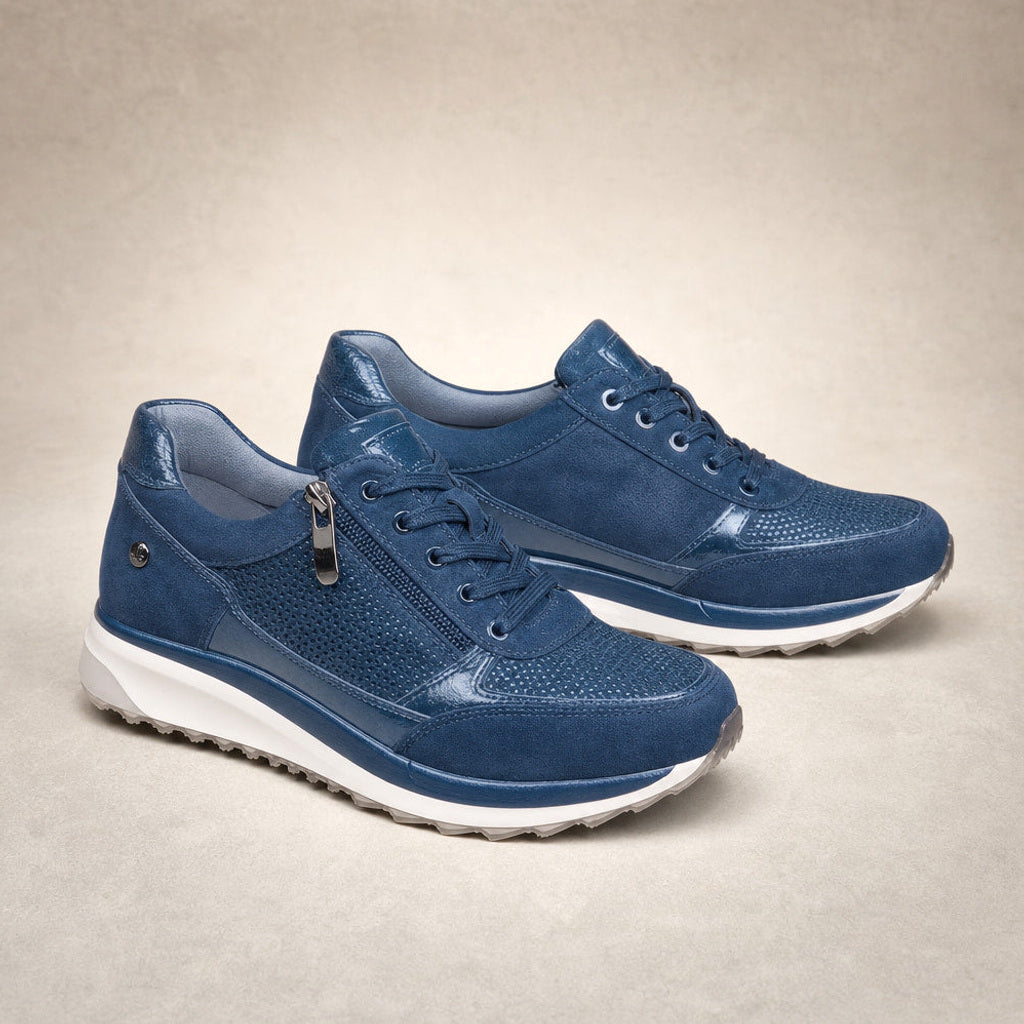 Rudolfine | Plateau-Sneaker mit Metallic-Einsatz Blau – Produktfoto