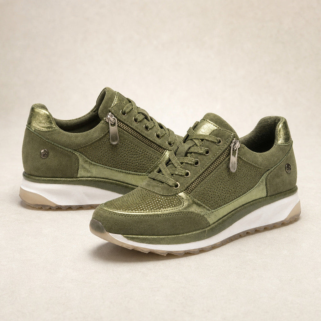 Rudolfine | Plateau-Sneaker mit Metallic-Einsatz Oliv / Grün – Produktfoto