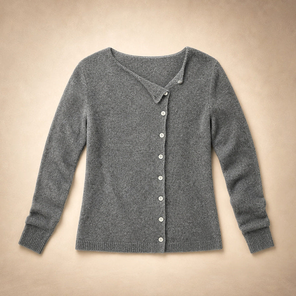 Rufine | Feinstrick-Strickjacke mit durchgehender Knopfleiste Grau – Produktfoto