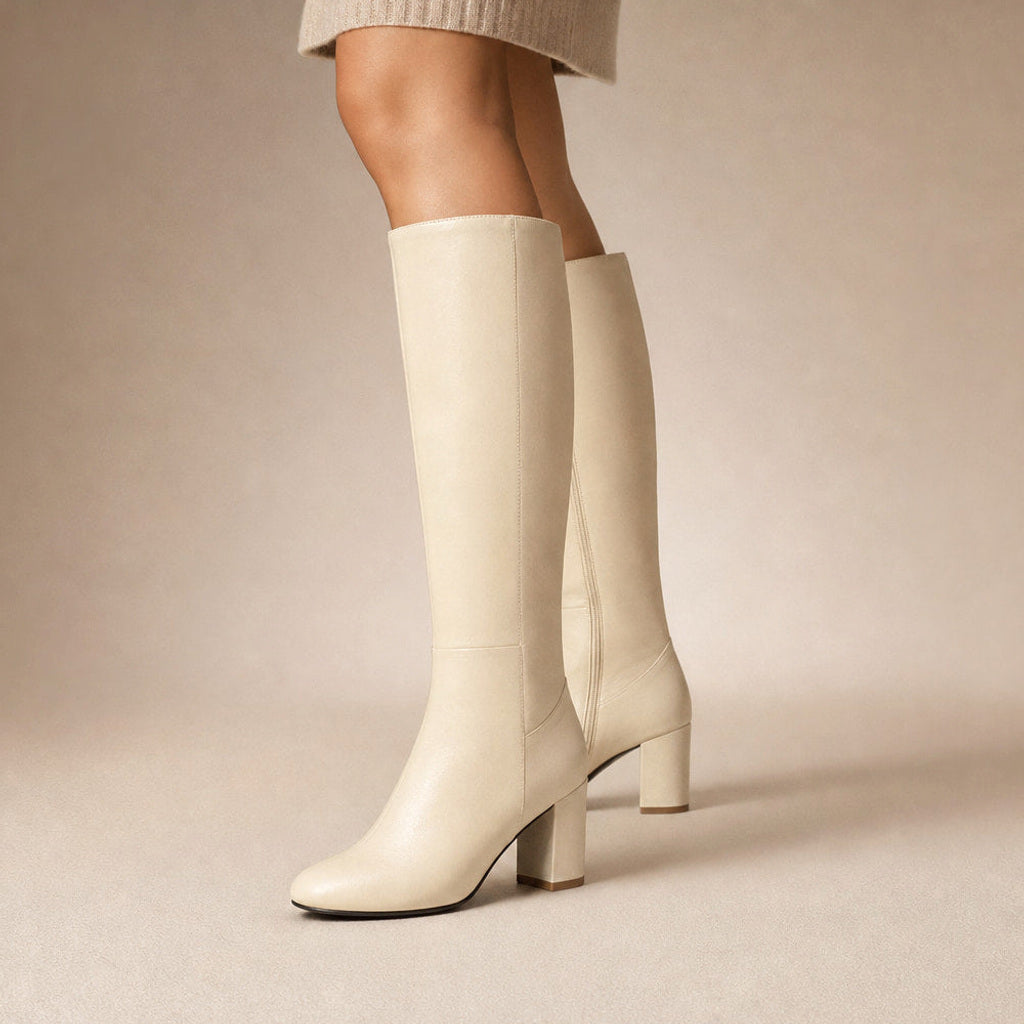 Ruperta | Overknee Stiefel mit Blockabsatz Beige – Produktfoto