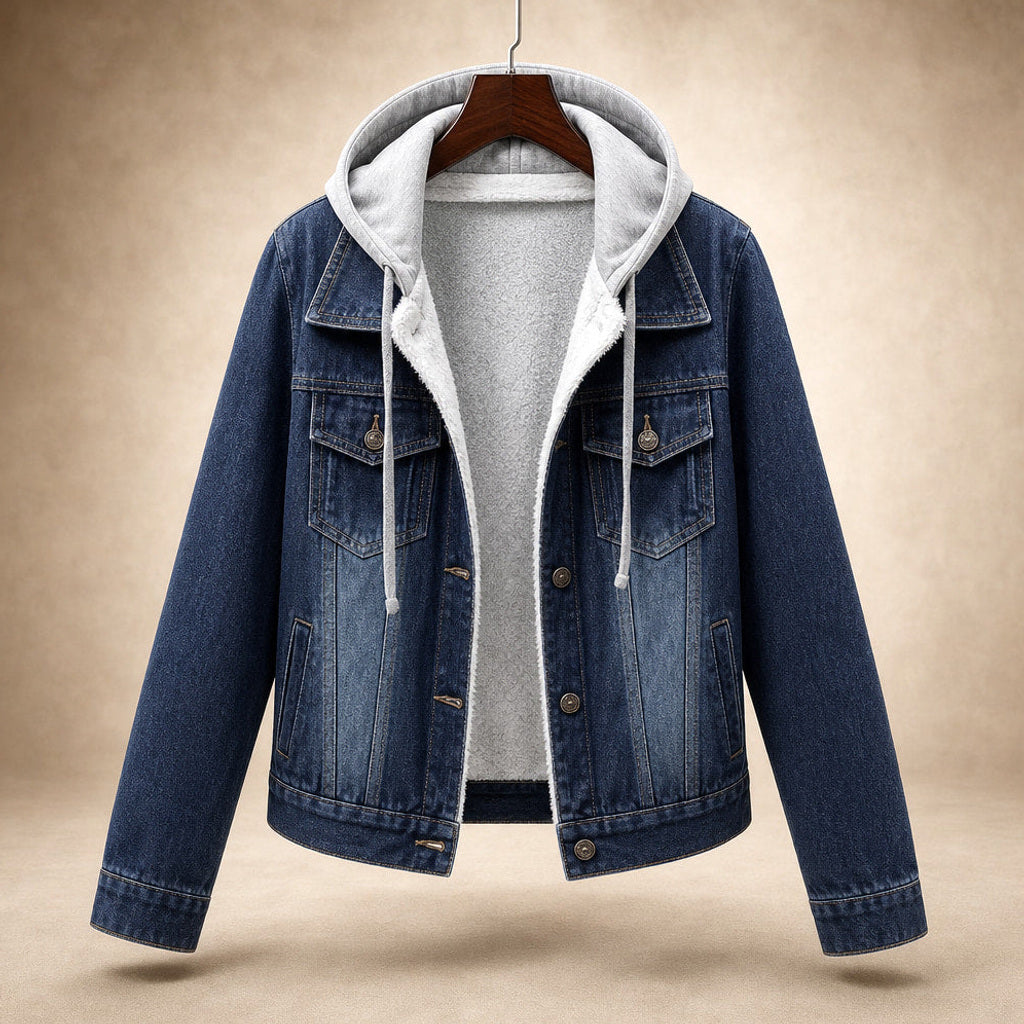 Scholastike | Jeansjacke mit Kapuze Relaxed Fit Dark Blue Shearling – Produktfoto