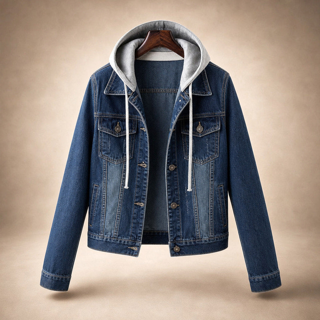Scholastike | Jeansjacke mit Kapuze Relaxed Fit Dunkelblau – Produktfoto