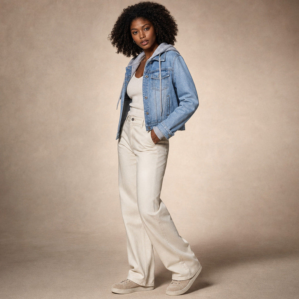 Scholastike | Jeansjacke mit Kapuze Relaxed Fit Hellblau – Seitenansicht