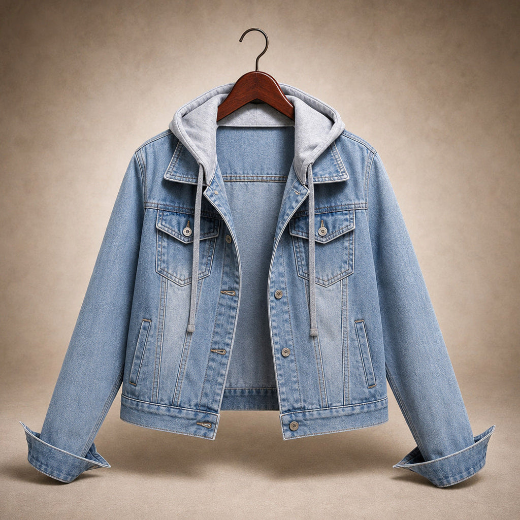 Scholastike | Jeansjacke mit Kapuze Relaxed Fit Hellblau – Produktfoto