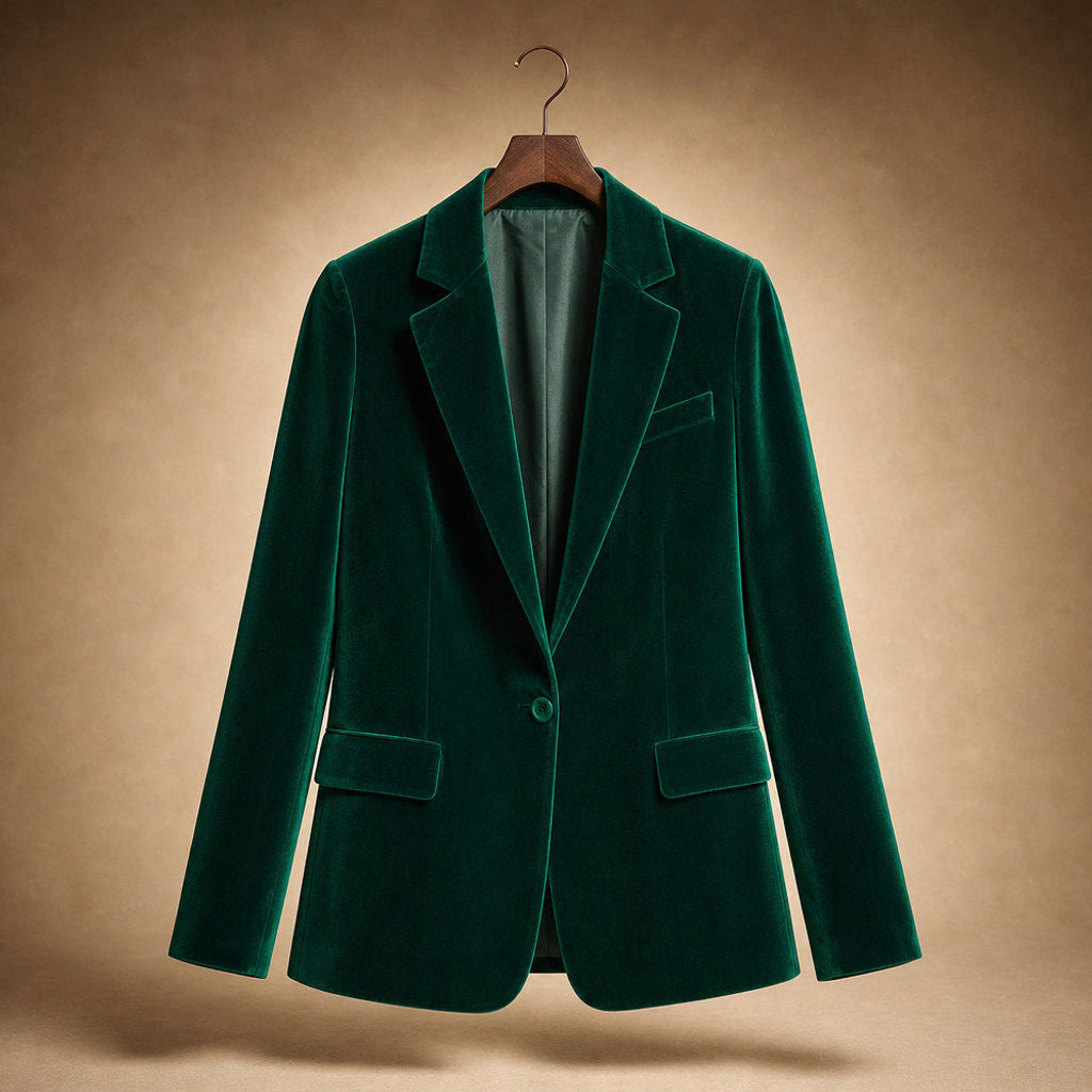 Selma | Blazer mit Goldstickerei in Samtoptik Dunkelgrün – Produktfoto