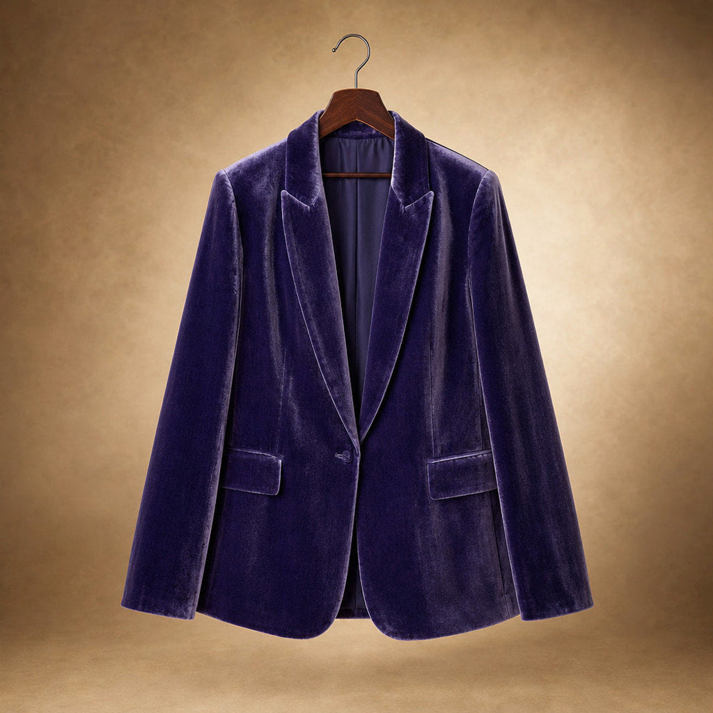 Selma | Blazer mit Goldstickerei in Samtoptik Dunkellila – Produktfoto