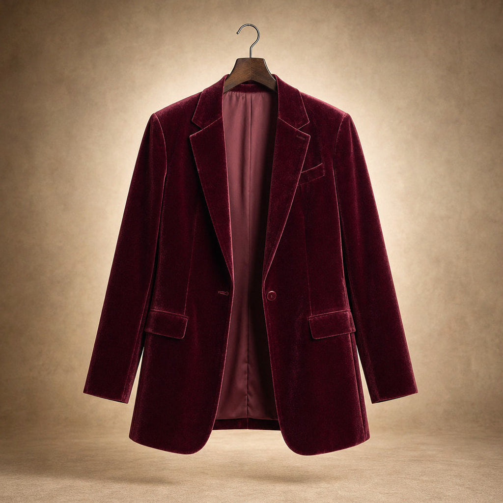 Selma | Blazer mit Goldstickerei in Samtoptik Weinrot – Produktfoto