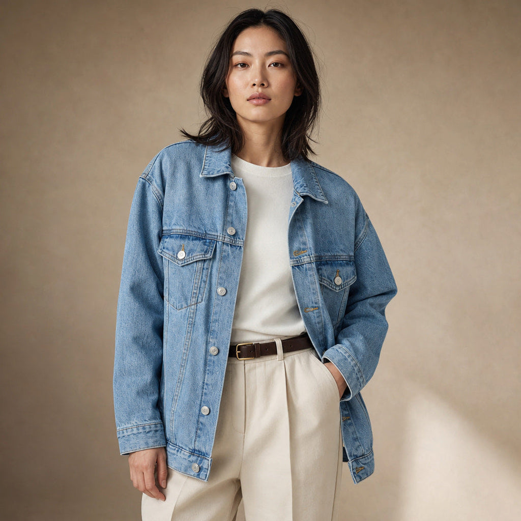 Sieglinde | Jeansjacke Oversized mit klassischem Kragen Denim – Produktfoto