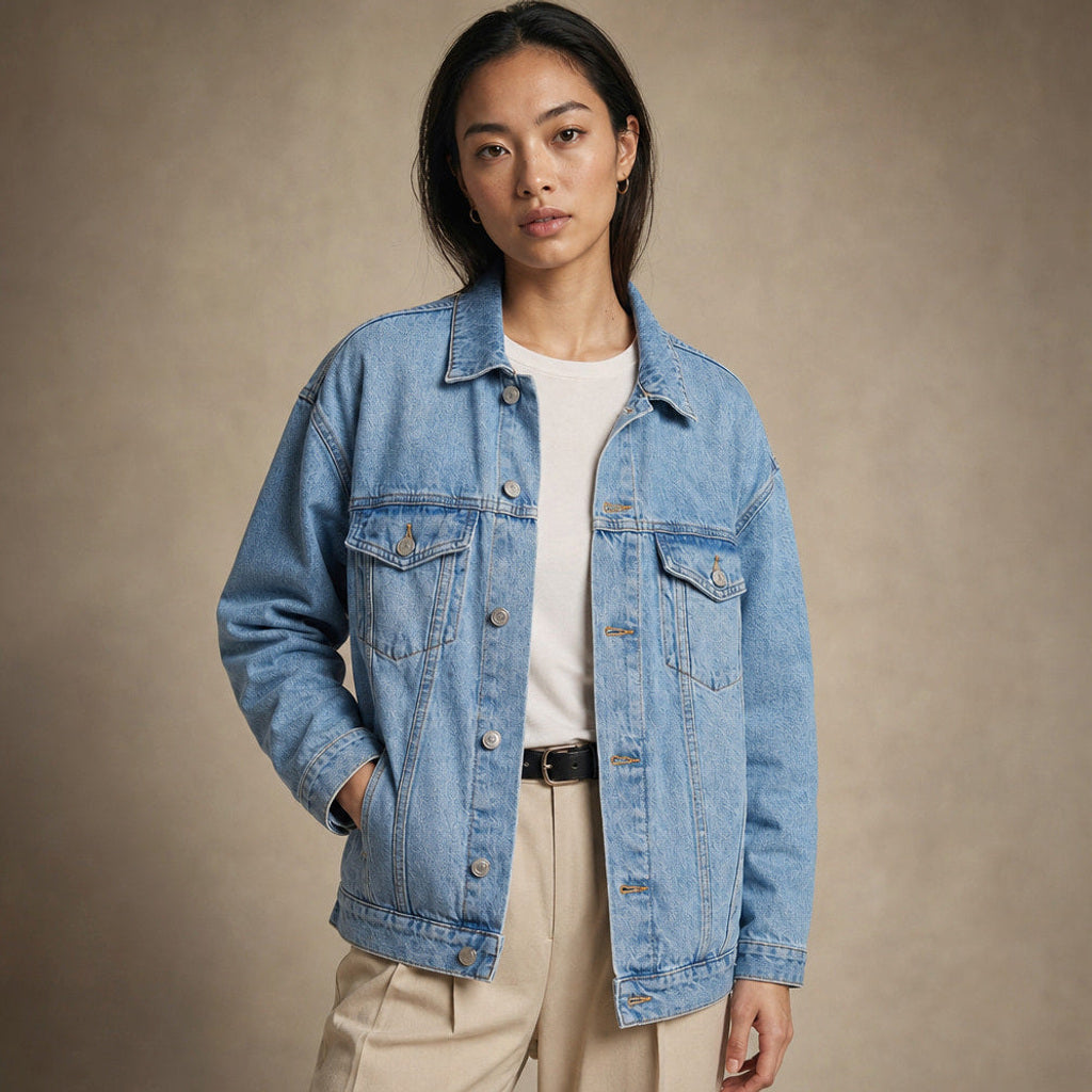 Sieglinde | Jeansjacke Oversized mit klassischem Kragen in Denim – Premium Editorial