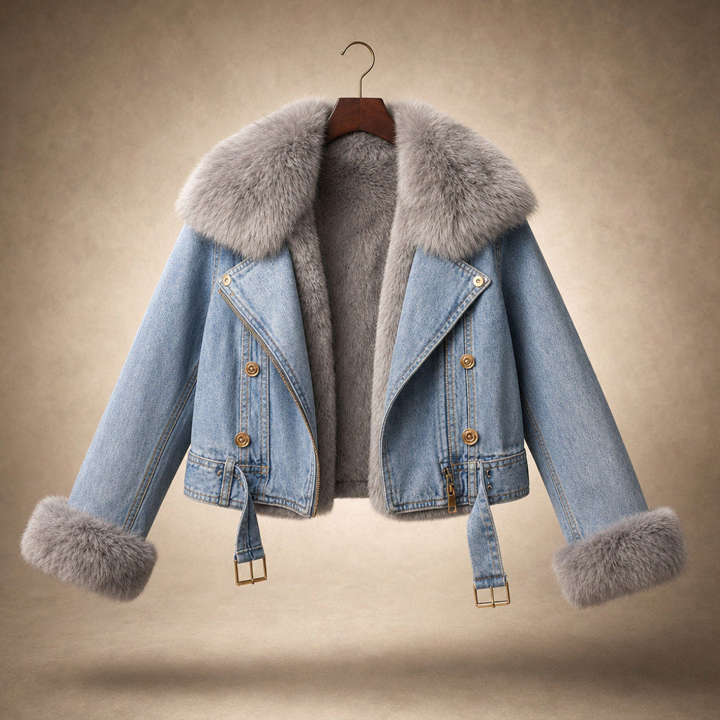 Sigtrud | Jeansjacke mit Teddyfutter im Oversize-Schnitt Hellblau – Produktfoto
