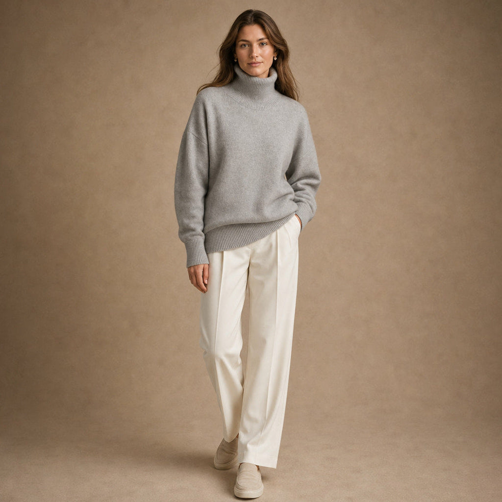 Sigwine | Feinstrick-Pullover mit Rundhals in Grau – Premium Editorial